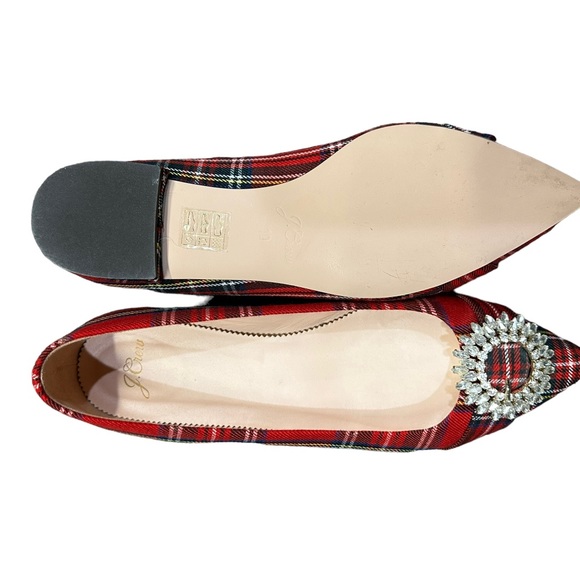 J.CREW Flats Red Stewart Tartan Crystal Buckle RARE - Picture 10 of 11